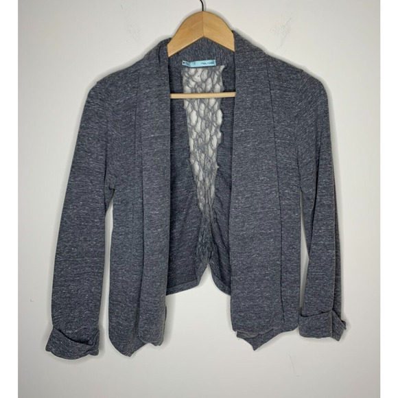 Maurices Womens Medium Cardigan Long Cuffed Sleeve Open Front Lace Back Gray - Picture 1 of 8